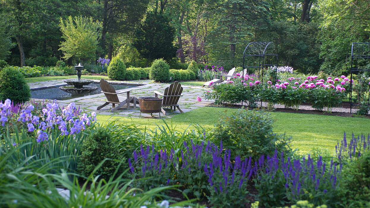 Perennial Garden with fountain and terrace by Peter Atkins