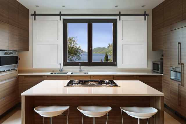 Home Builder /Interior Design Grade Interior Plantation Shutters contemporary-kitchen