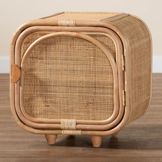 Carly Bohemian Natural Rattan Nightstand - Tropical - Nightstands And ...