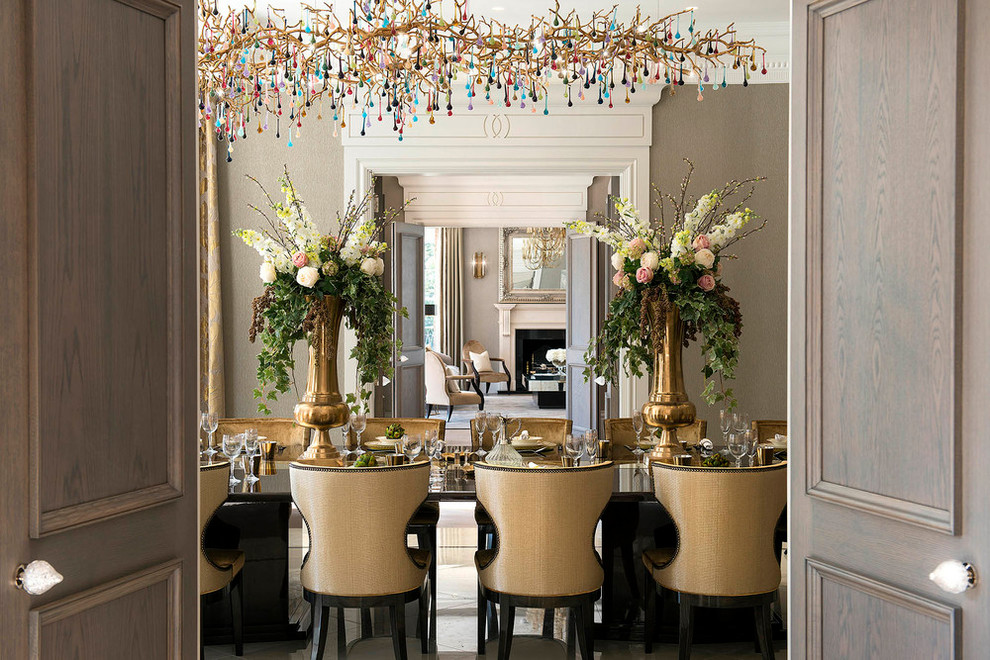 Inspiration for a large contemporary kitchen in Other with grey cabinets, quartz worktops, ceramic flooring, an island, beige floors and grey worktops.