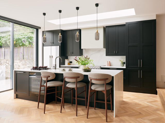 Black Shaker Kitchen with Silver Accents transitional-kitchen