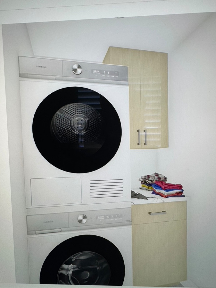 3D rendering of basement laundry room before construction starts.