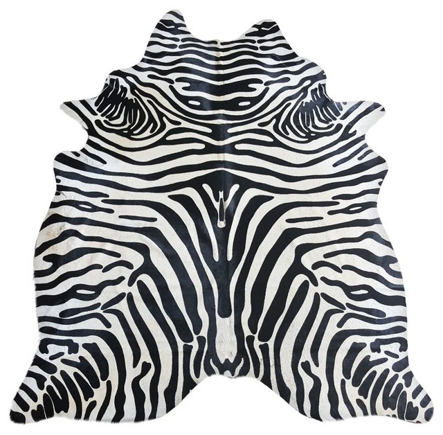 Brazilian Cowhide Rug Zebra Black Stripe, Off White, 5'x7