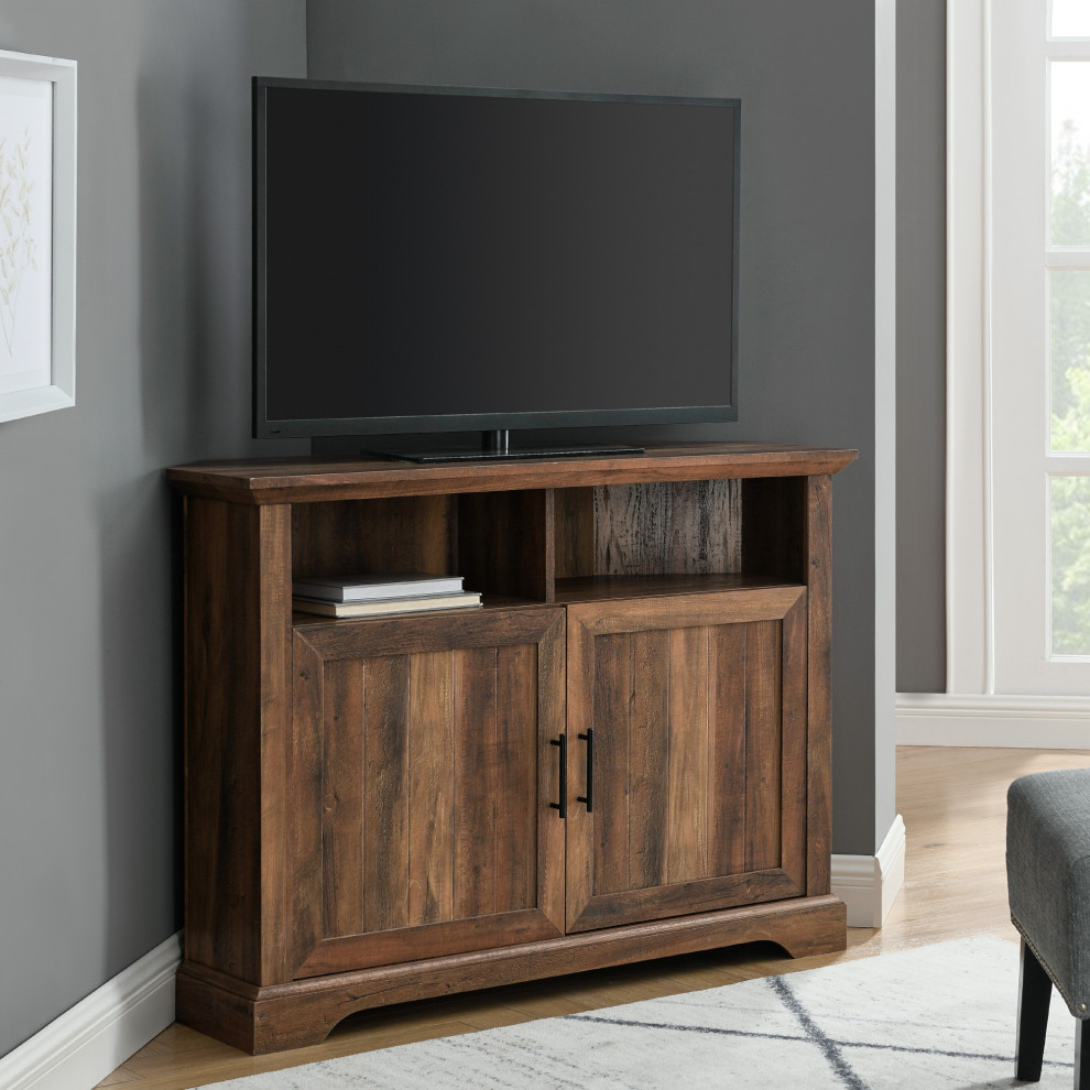 44" Grooved Door Corner TV Console, Reclaimed Barnwood Transitional