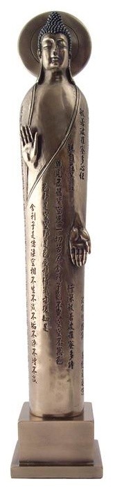 13 Inch Cold Cast Bronze Finish Slim Buddha with Heart Sutra Statue