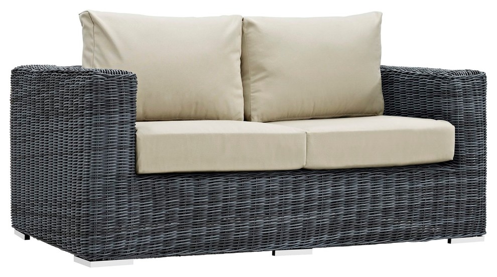 Modern Contemporary Urban Outdoor Patio Balcony Loveseat Sofa, Beige