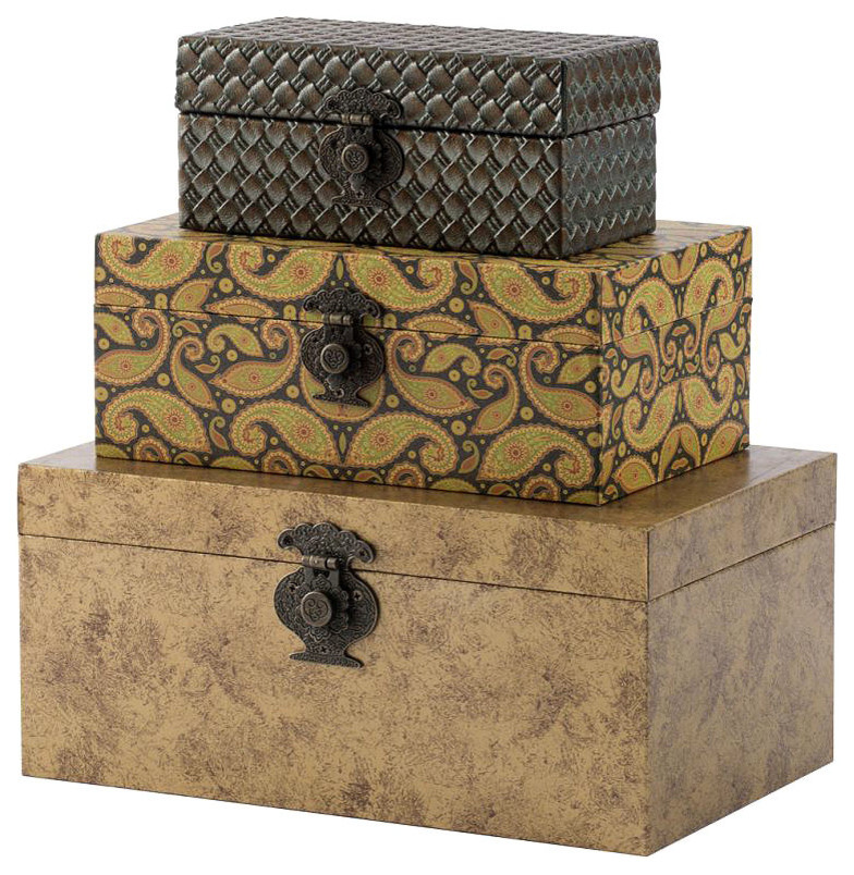 Brown Decorative Boxes, 3Piece Set Mediterranean Decorative Boxes