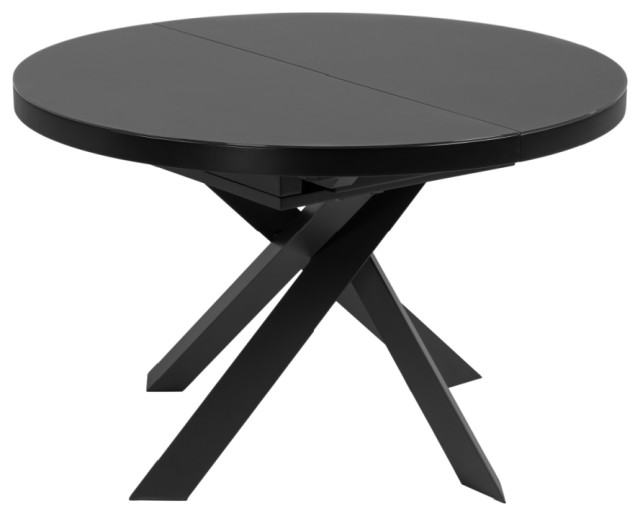 Black Round Extendable Dining Table, La Forma Vashti Transitional
