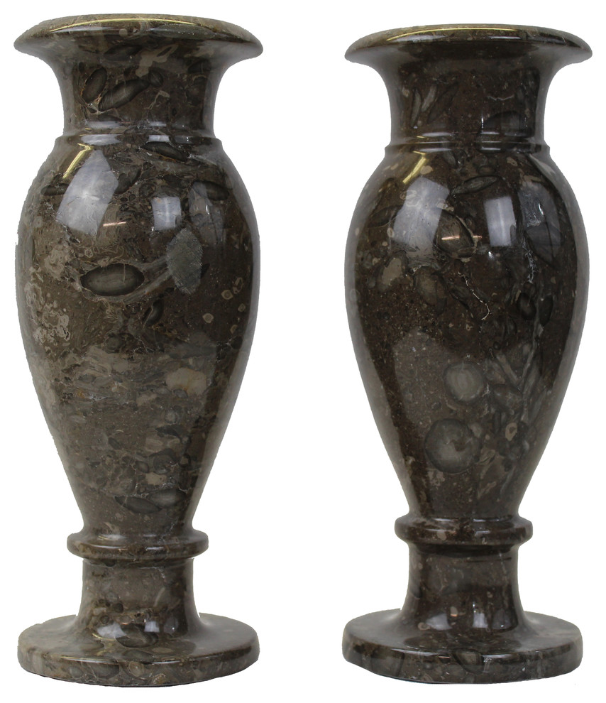 Natural Geo Gray Decorative Handcrafted 8" Marble Vase, Set of 2