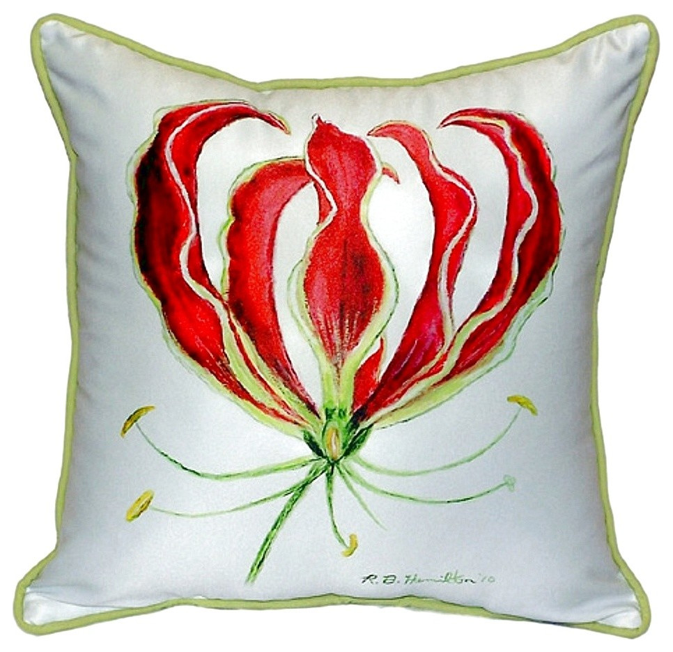 Red Lily Small Indoor/Outdoor Pillow 12x12 Set of Two, 12 inches x 12