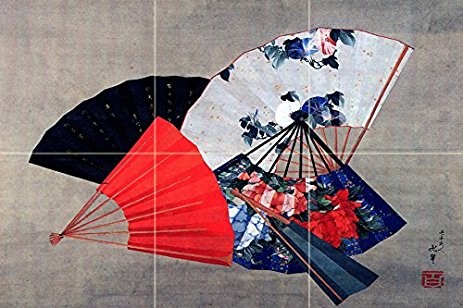 Tile Mural Kitchen Backsplash Japan, Colorful Five Fans, Ceramic Matte