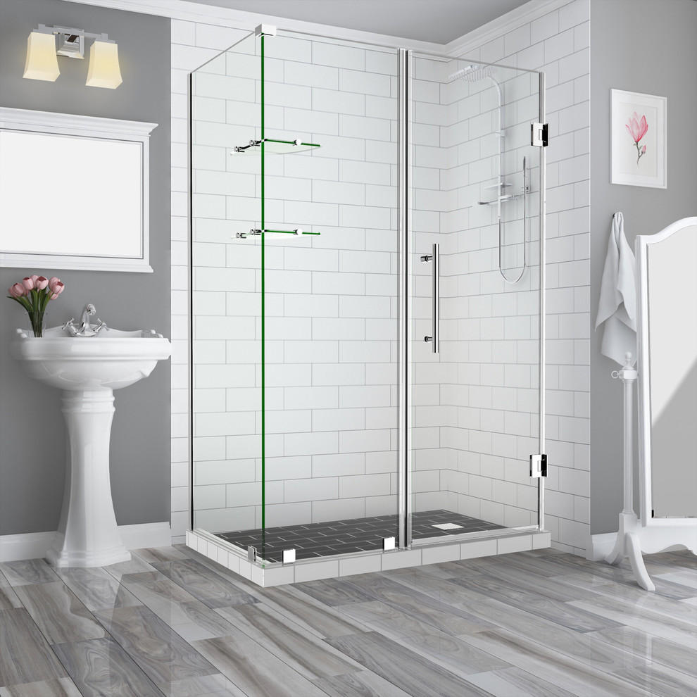 BromleyGS Frameless Corner Shower Enclosure, Stainless 54x30" Door 22