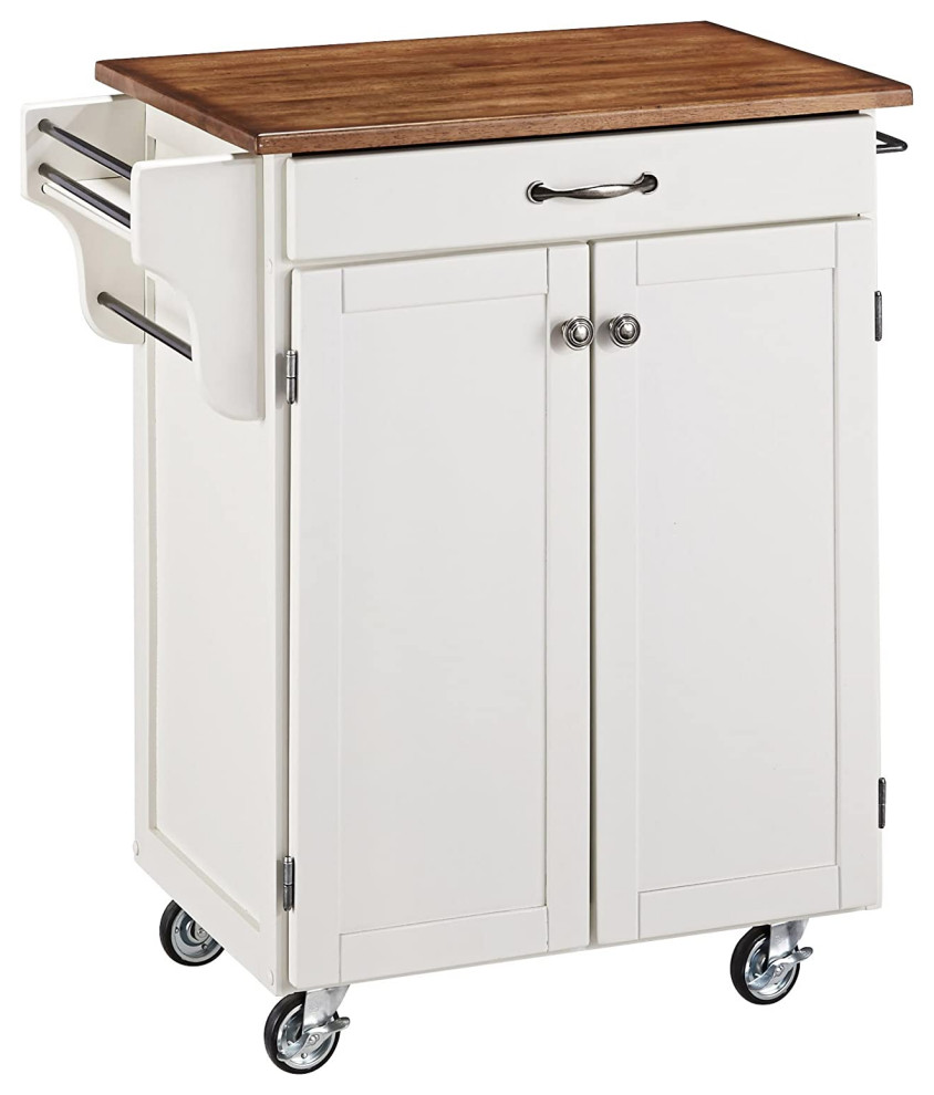 Contemporary Kitchen Cart, Oak Wooden Top With Storage Drawer and