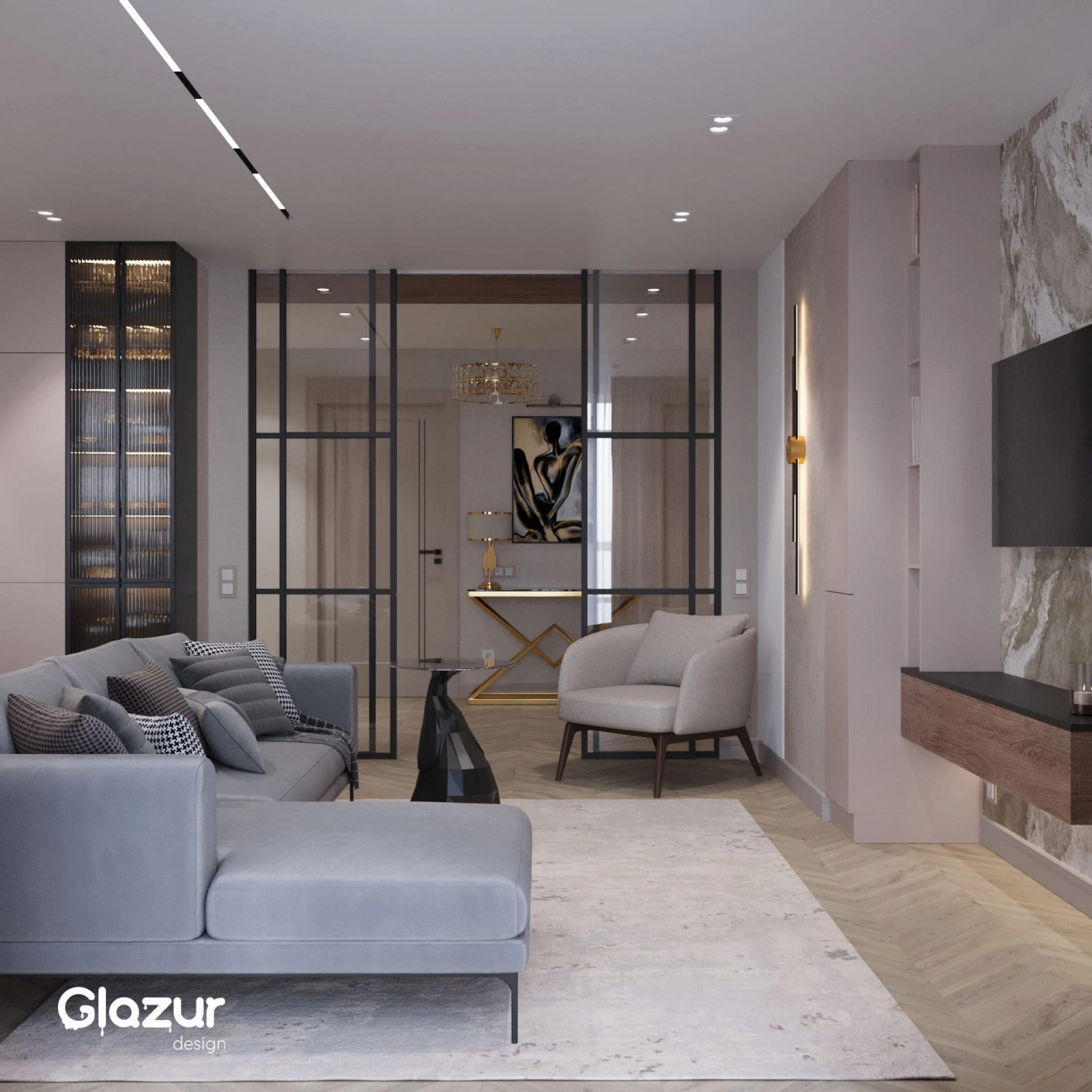 Визуализация квартиры в ЖК «Приоритет»  Часть 2. Кухня-гостиная  Площадь: 34м2