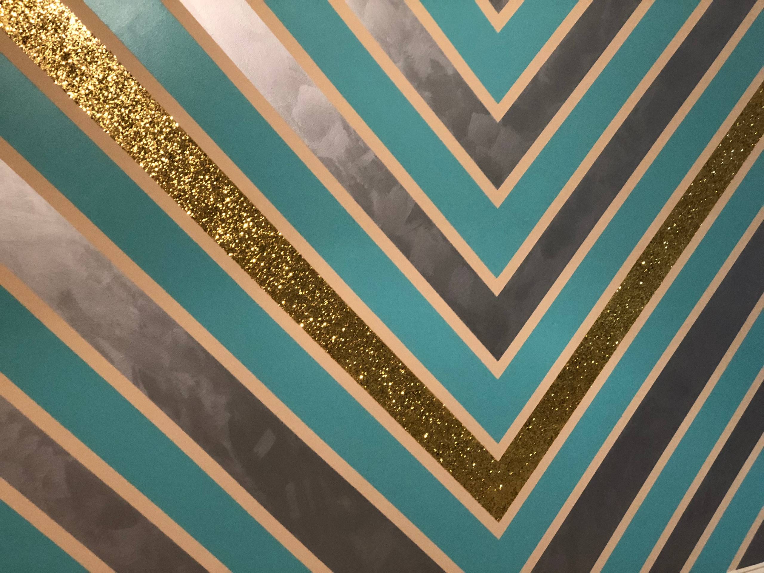 Chevron Design w/ Gold Glitter, Aqua, & Metallic Silver