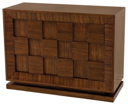 Midcentury Modern Wood Cube Wide Accent Cabinet Chest Zebra Wood