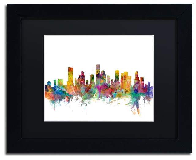 "Houston, Texas Skyline" Matted Framed Canvas Art by Michael Tompsett