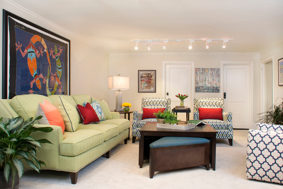Mid-sized transitional underground carpeted basement photo in Milwaukee with beige walls and no fireplace