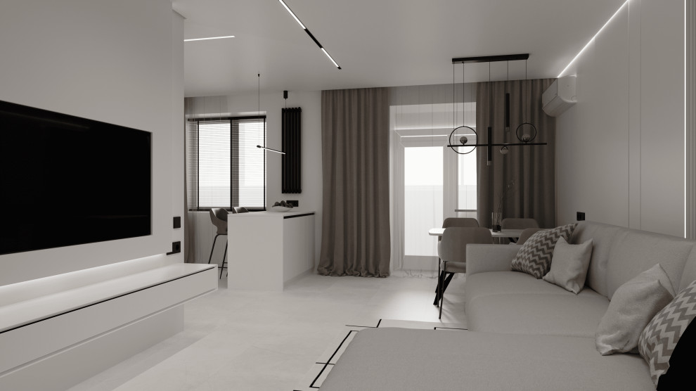 Монохромный минимализм в дизайне квартиры 100 кв. м. для семейной пары