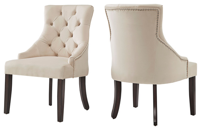 Rosalyn Velvet Button Tufted Sloped Wingback Dining Chair Set Of 2 Transitional Dining Chairs By Inspire Q
