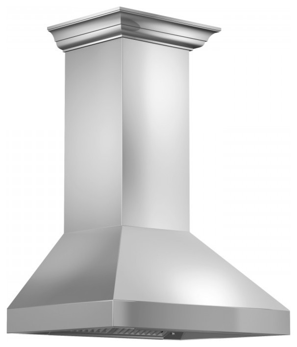 ZLINE Convertible Vent Wall Mount Range Hood in Stainless Steel & Crown Molding Traditional