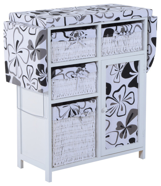 Homcom 32 Wood Wicker Ironing Board Center With Baskets White Black Homcom 32 Wood Wicker Ironing Board Center With Baskets White Black