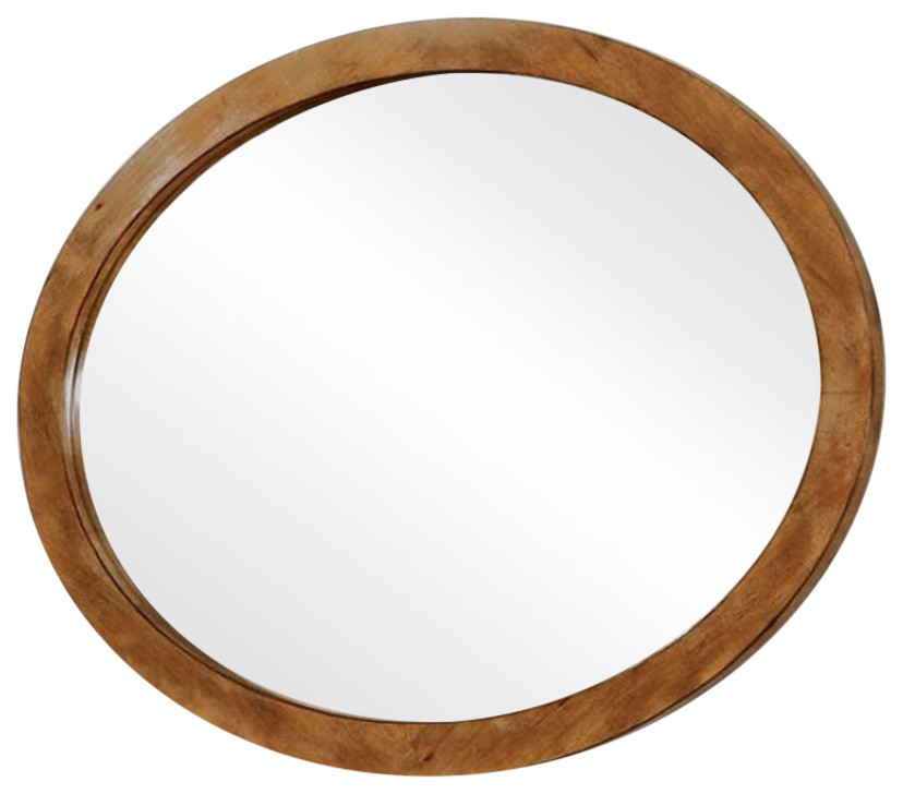 Wall Mounted Oval Mirror, Oak Finish Transitional Makeup Mirrors