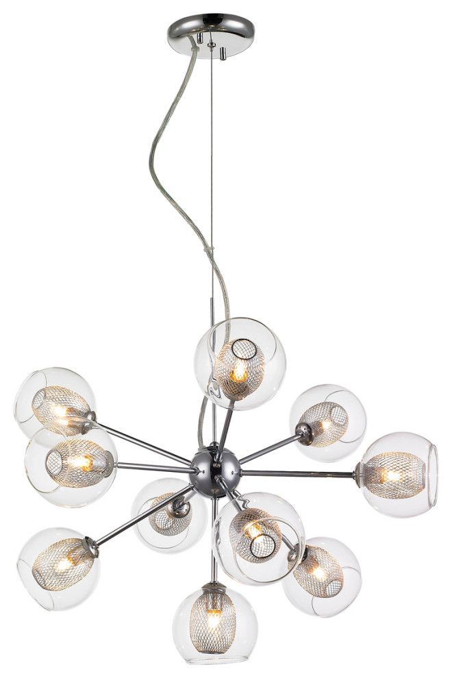 Auge 10-Light Chandelier, Chrome With Clear/Mesh Glass