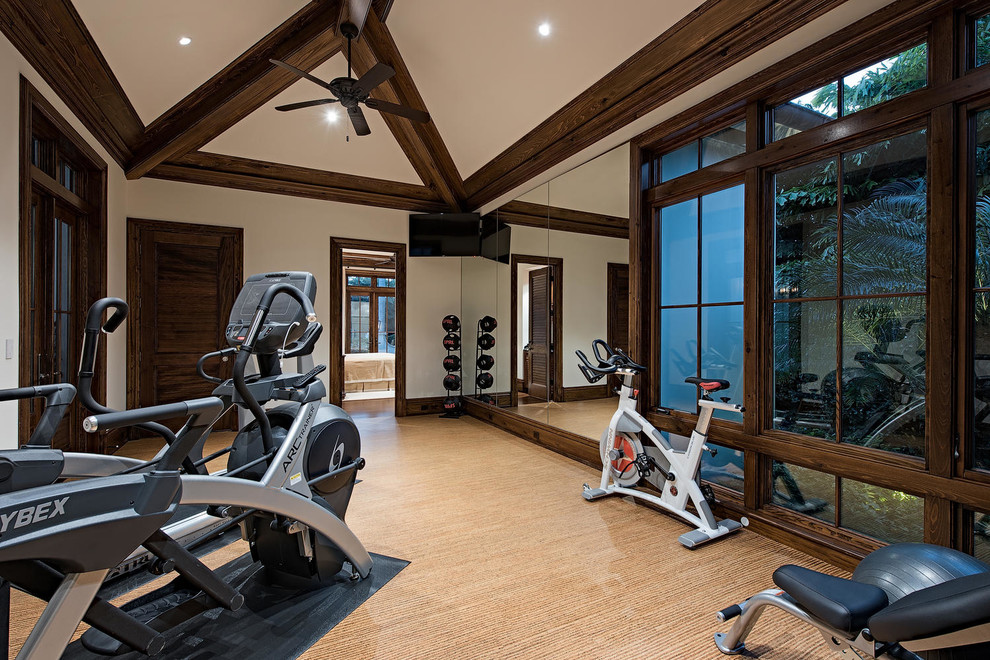 Inspiration for a beach style home gym in Miami.