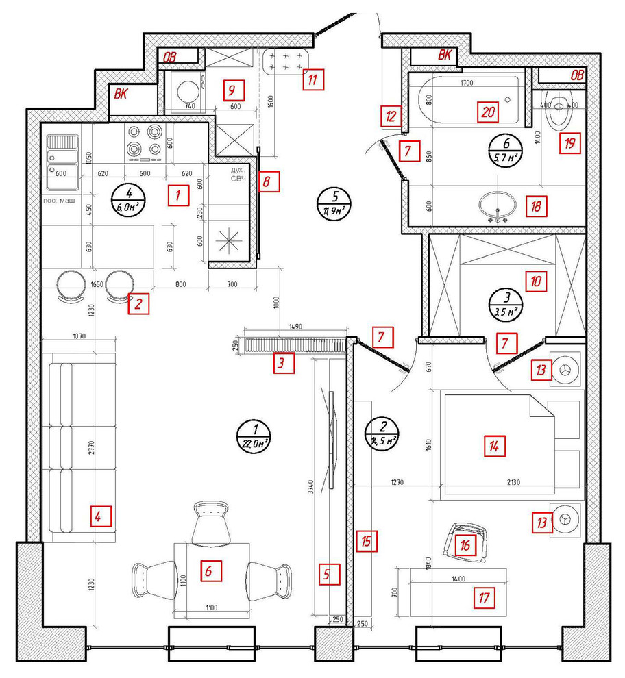 Проект квартиры 62м