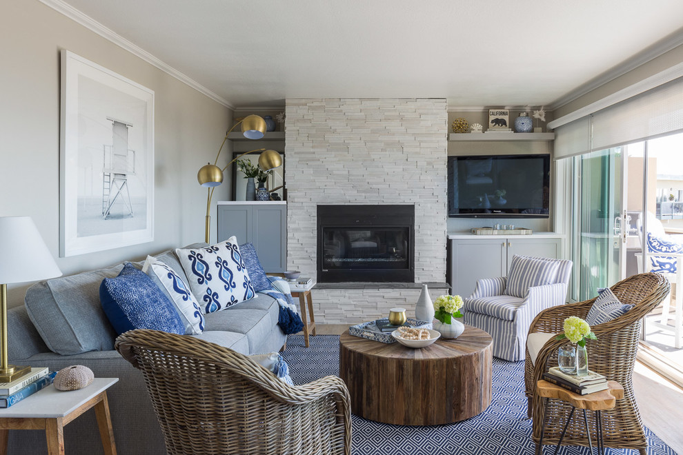 This is an example of a beach style family room in San Francisco.