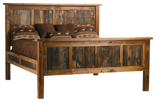 Wyoming Collection Reclaimed Barnwood Bed, King Size - Rustic - Panel