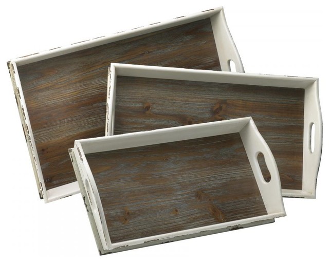 Distressed White and Gray 4.25" Alder Nesting Trays