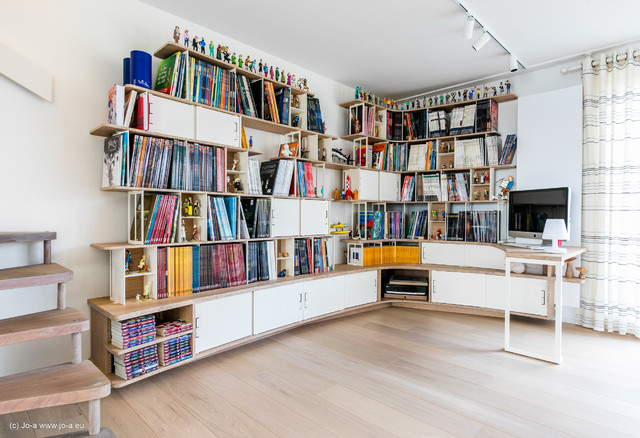 Bibliothèque avec bureau escamotable Curve wood & steel - Collectionneur de  BD - Contemporain - Paris - par JOA France | Houzz