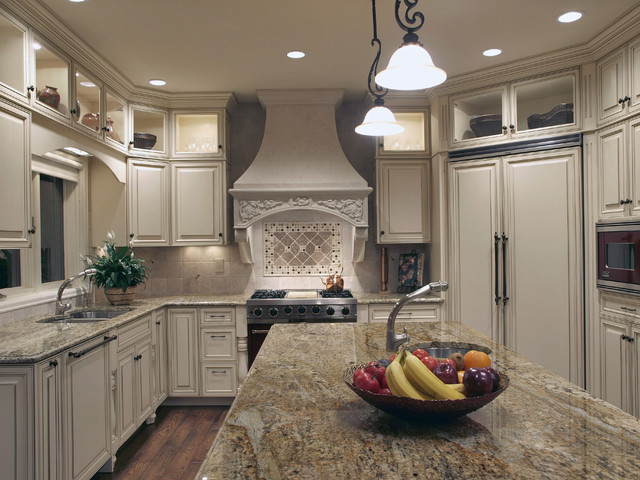 White Antique-look Old-World Kitchen - Traditional - Kitchen - denver ...