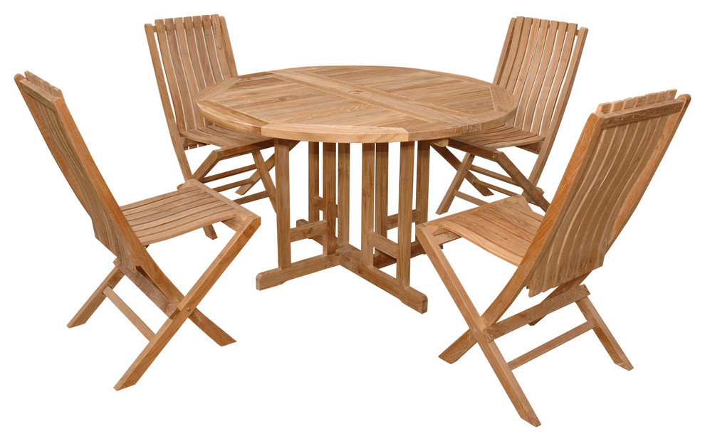 47" Round Dropleaf Table With 4 Folding Chairs, Grade A Teak