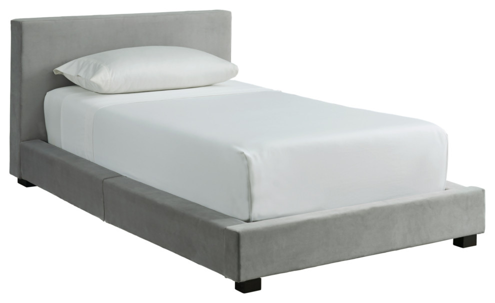 Chesani Gray Twin Upholstered Bed Transitional Platform Beds by