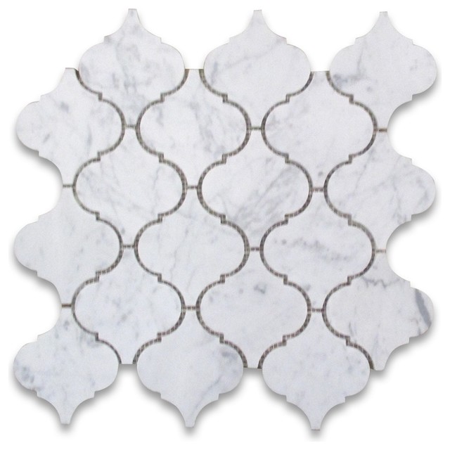 14 5 X15 Carrara White Lantern Shaped Arabesque Baroque Mosaic Tile 14 5 X15 Carrara White Lantern Shaped Arabesque Baroque Mosaic Tile Honed Terranean Wall And Floor By Stone Center