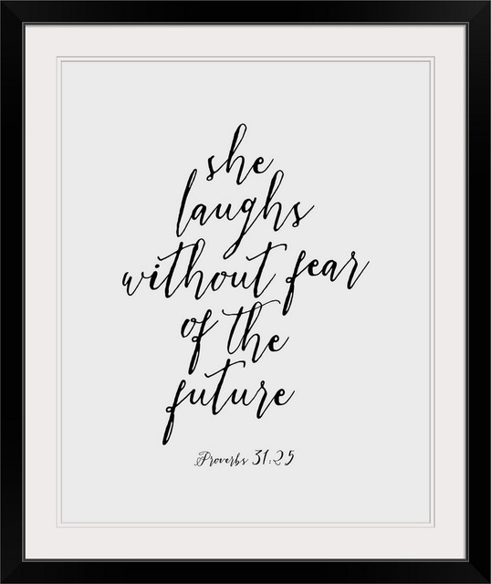 Proverbs 31 25 Scripture Art In Black And White Black Framed Art Print Contemporary Prints And Posters By Great Big Canvas