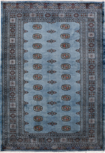 Handmade Slate and Blue Oriental Bokhara Rug 5'9"x8'2"