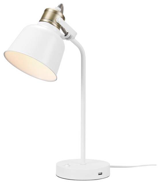 Dakota 18" Matte White Desk Lamp With 2.1 USB Port