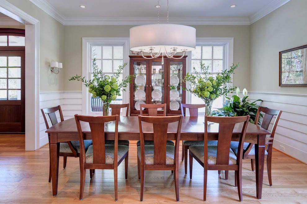 Inspiration for a transitional medium tone wood floor dining room remodel with beige walls