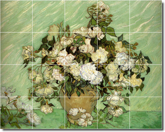 Vincent Van Gogh Flowers Painting Ceramic Tile Mural #271, 40"x32"