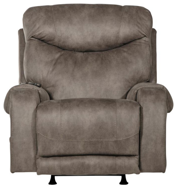 Wellker Power Rocker Recliner with Heat & Massage in Gray Polyester