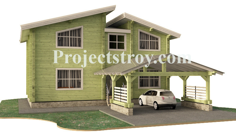 Дом из бруса профилированного с навесом под автомобиль