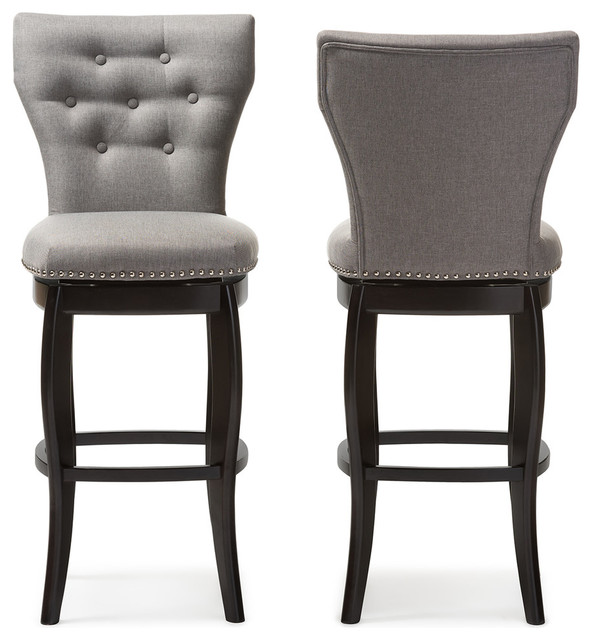 Rochelle Faux Leather Bar Stool Dark Brown Set Of 2 Transitional Leonice Fabric On Tufted 29 Swivel Bar Stool Gray