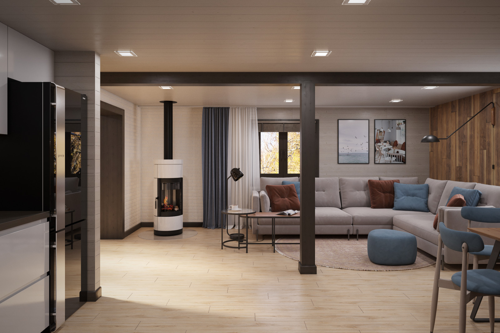 Диванная зона с камином