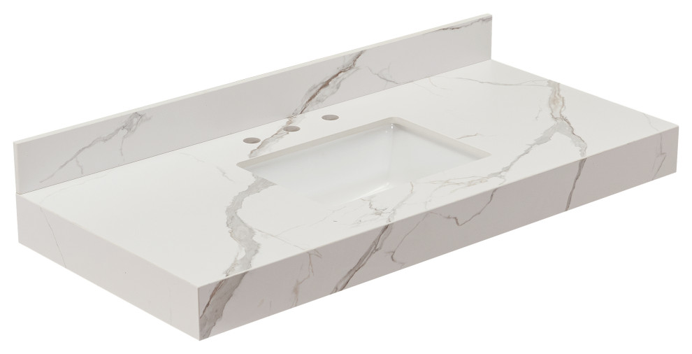 Marseille Bathroom Vanity Countertop, Calacatta White With White Sink, 48"