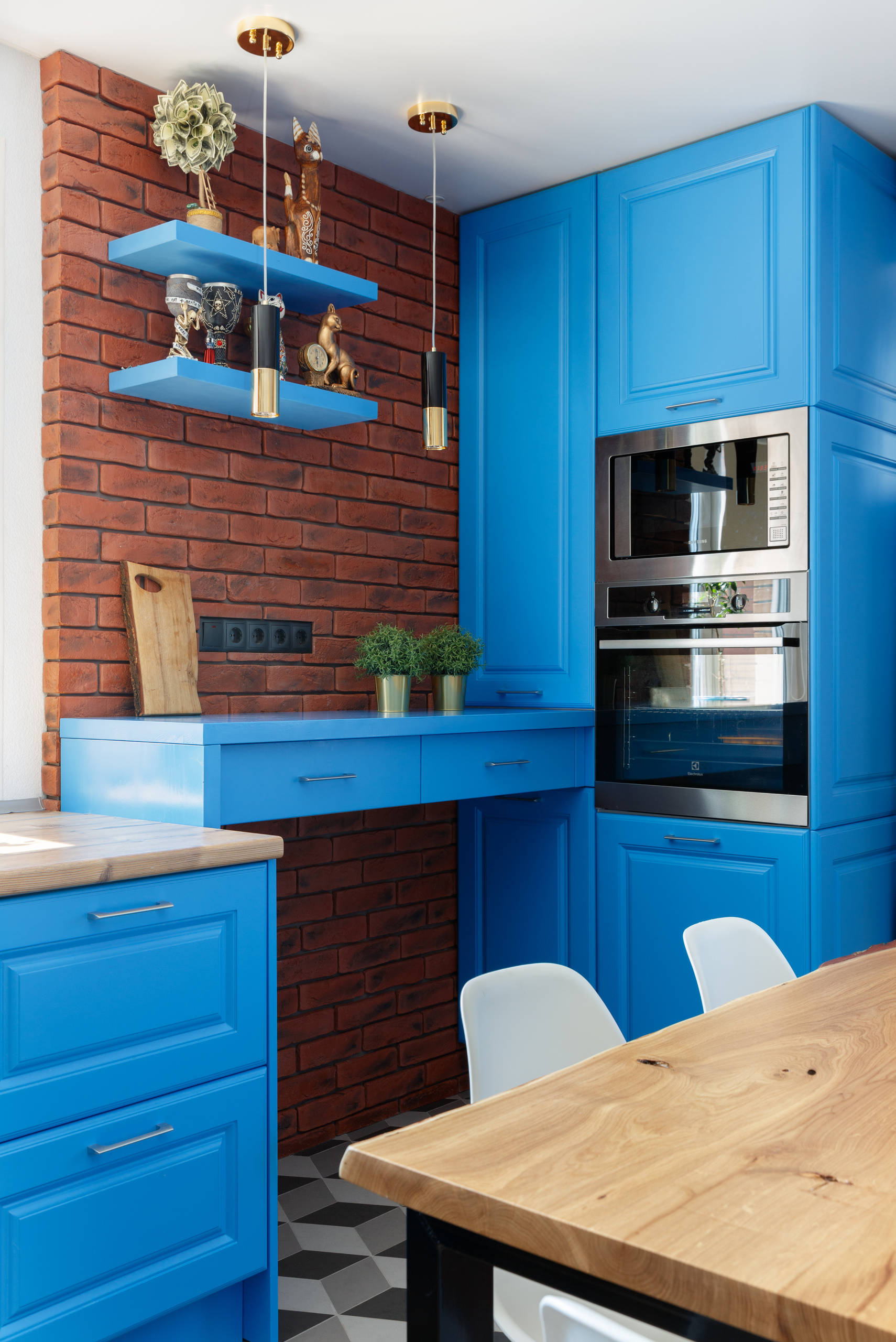 Обои для синей кухни в интерьере (45 фото)