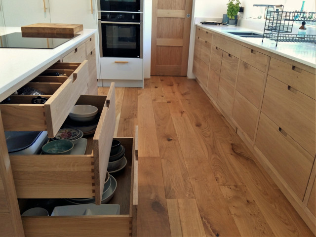 Oak and light grey modern open plan kitchen contemporary-kitchen